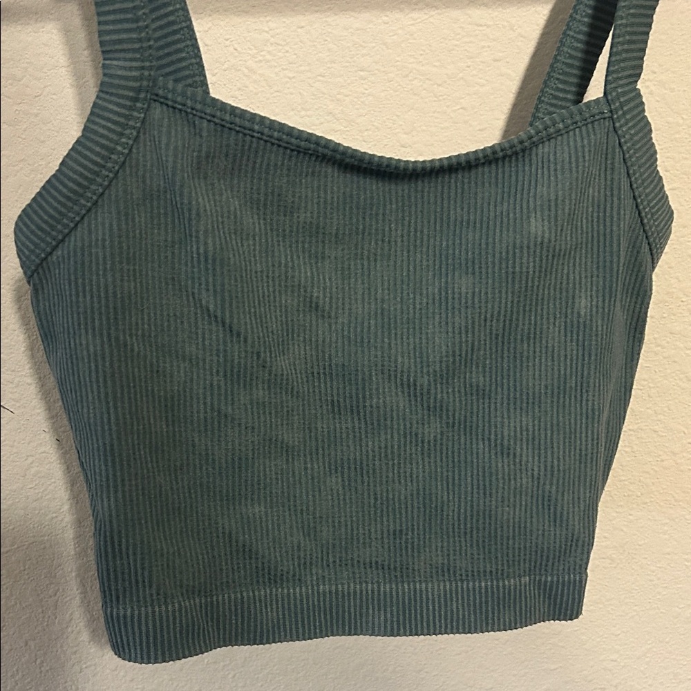 Colsie Teal Ribbed Crop Top - Picture 2 of 2